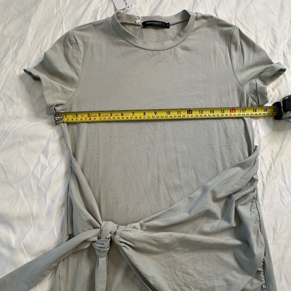 MEROKEETY Tie Waist T-Shirt Dress Light Sage Green M | Short Sleeve Casual Dress - Picture 10 of 11